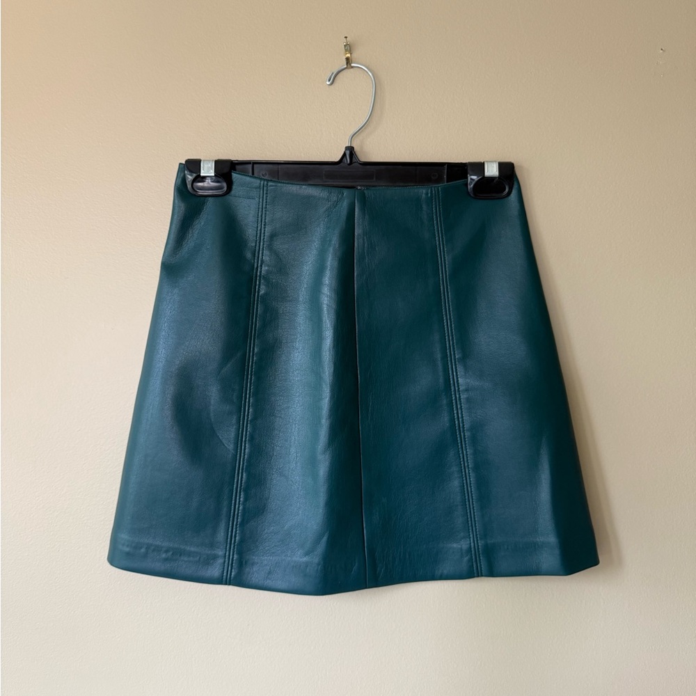 Babaton Teal Leather Mini Skirt